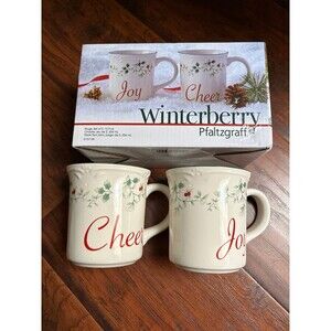 Pfaltzgraff Mugs WINTERBERRY Set of 2 Cheer Joy New in Gift Box